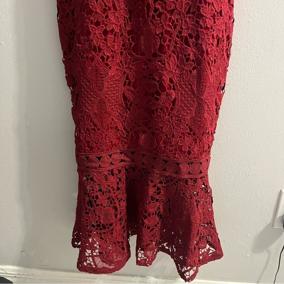 Twosisters the Label Sonia Estelle Burgundy Knit Lace Trumpet Hem Midi Dress - Picture 14 of 15